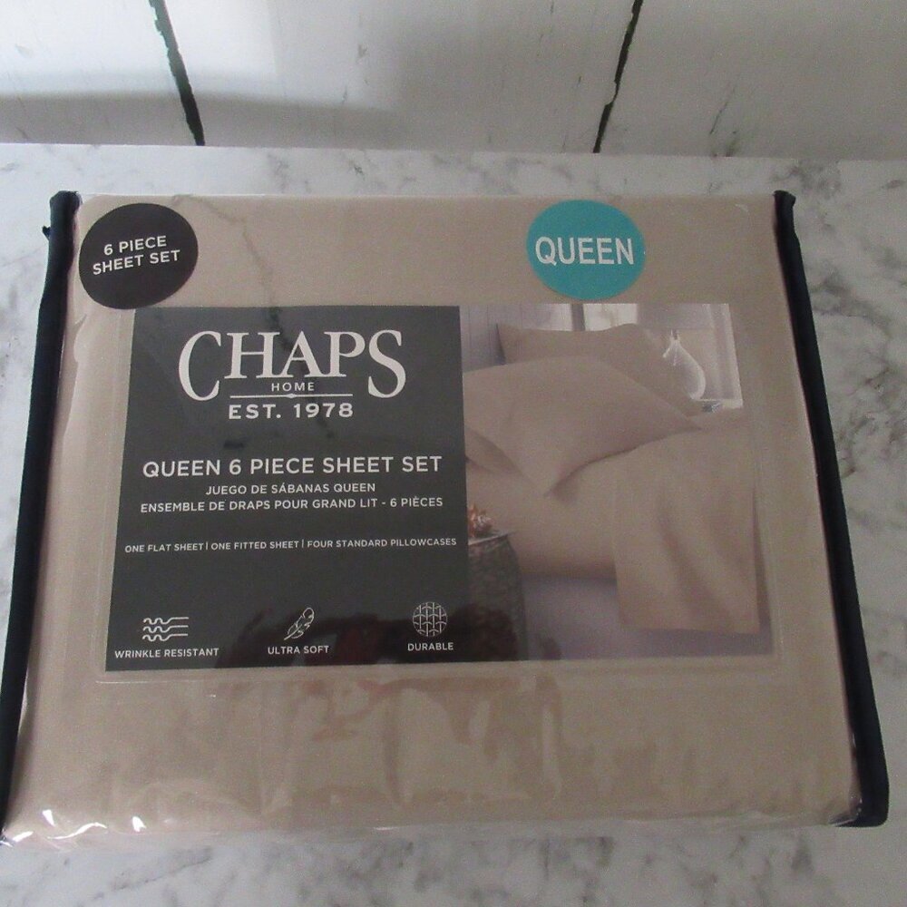 Chaps Sheets Queen Size Beige Tan‎ Wrinkle Resistant Ultra Soft 6 Piece Set